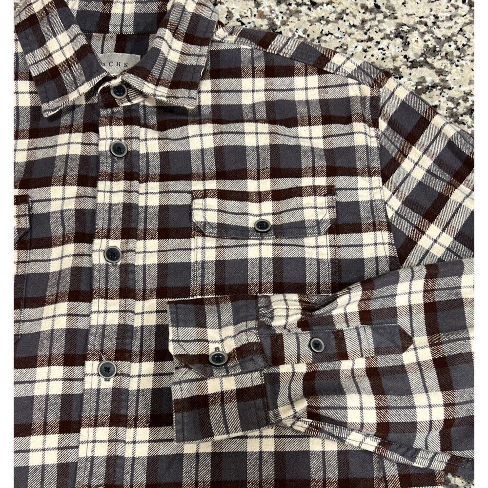 Jachs Heavy Flannel Shirt Mens Gray Maroon Plaid Cotton‎ Lumberjack Outdoors M